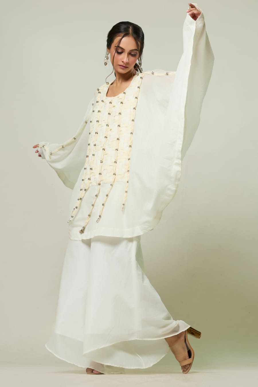 Chanderi kaftan top with flared pants