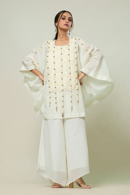 Chanderi kaftan top with flared pants