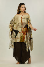 Beige Abstract-Print Kaftan Tunic Set