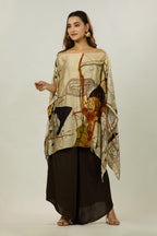 Beige Abstract-Print Kaftan Tunic Set