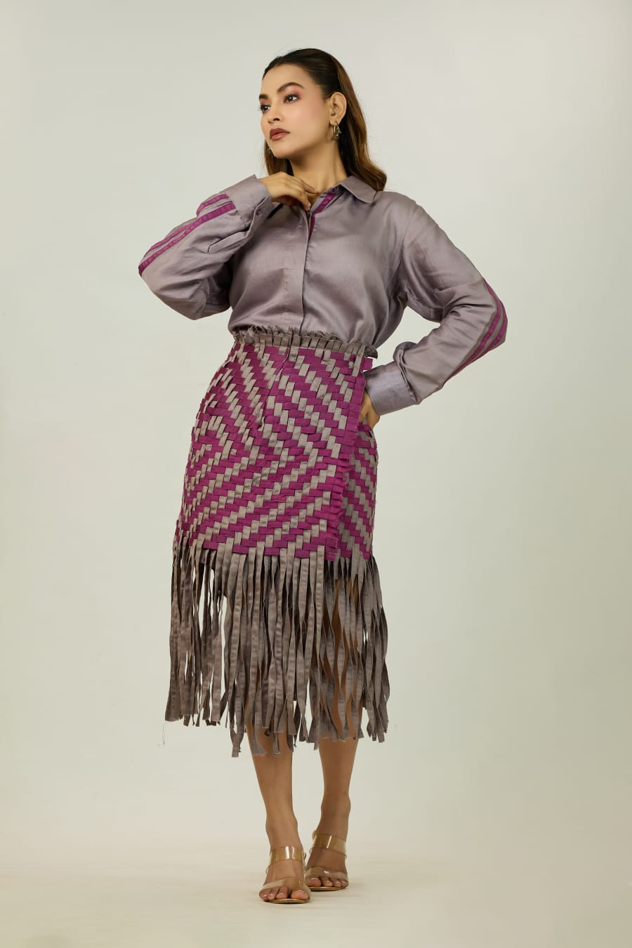 Shirt with Chevron Fringe Skirt Set