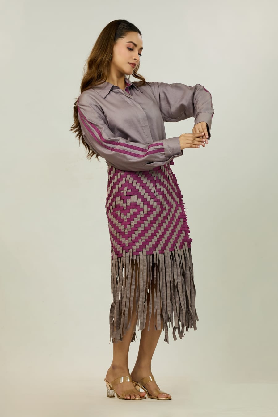 Shirt with Chevron Fringe Skirt Set