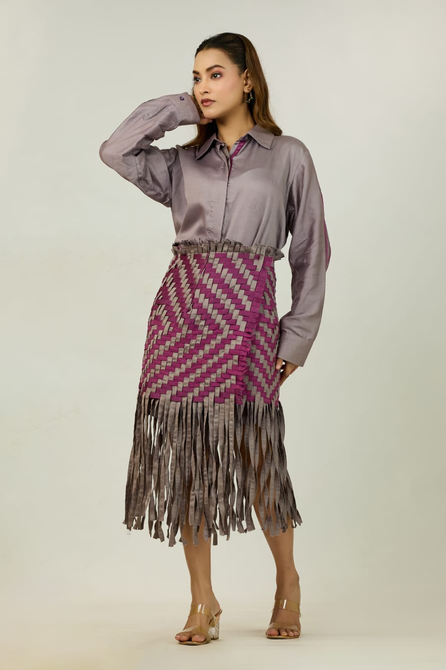 Shirt with Chevron Fringe Skirt Set