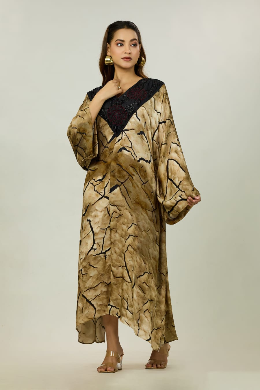 Fissured-Print Kaftan Dress