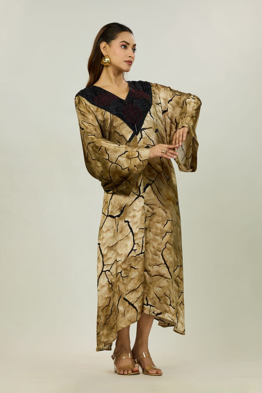 Fissured-Print Kaftan Dress