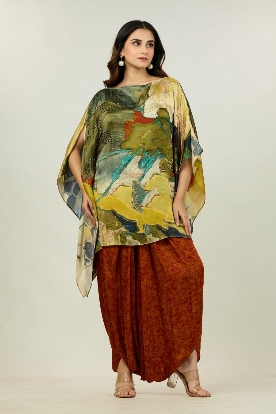 Modal & Linen Poncho Kaftan & Dhoti Set