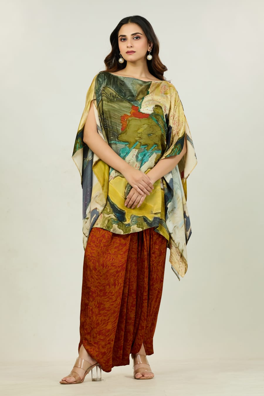Modal & Linen Poncho Kaftan & Dhoti Set