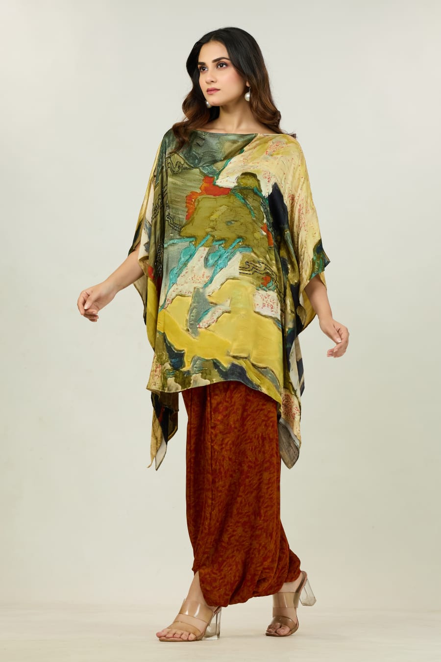 Modal & Linen Poncho Kaftan & Dhoti Set