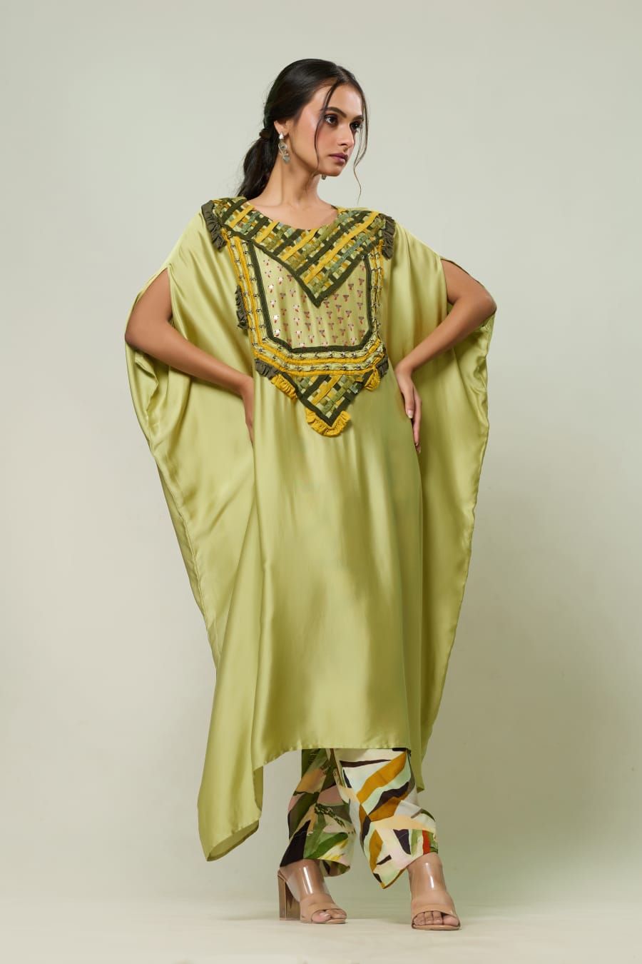Woven Patti Kaftan & Trouser Set