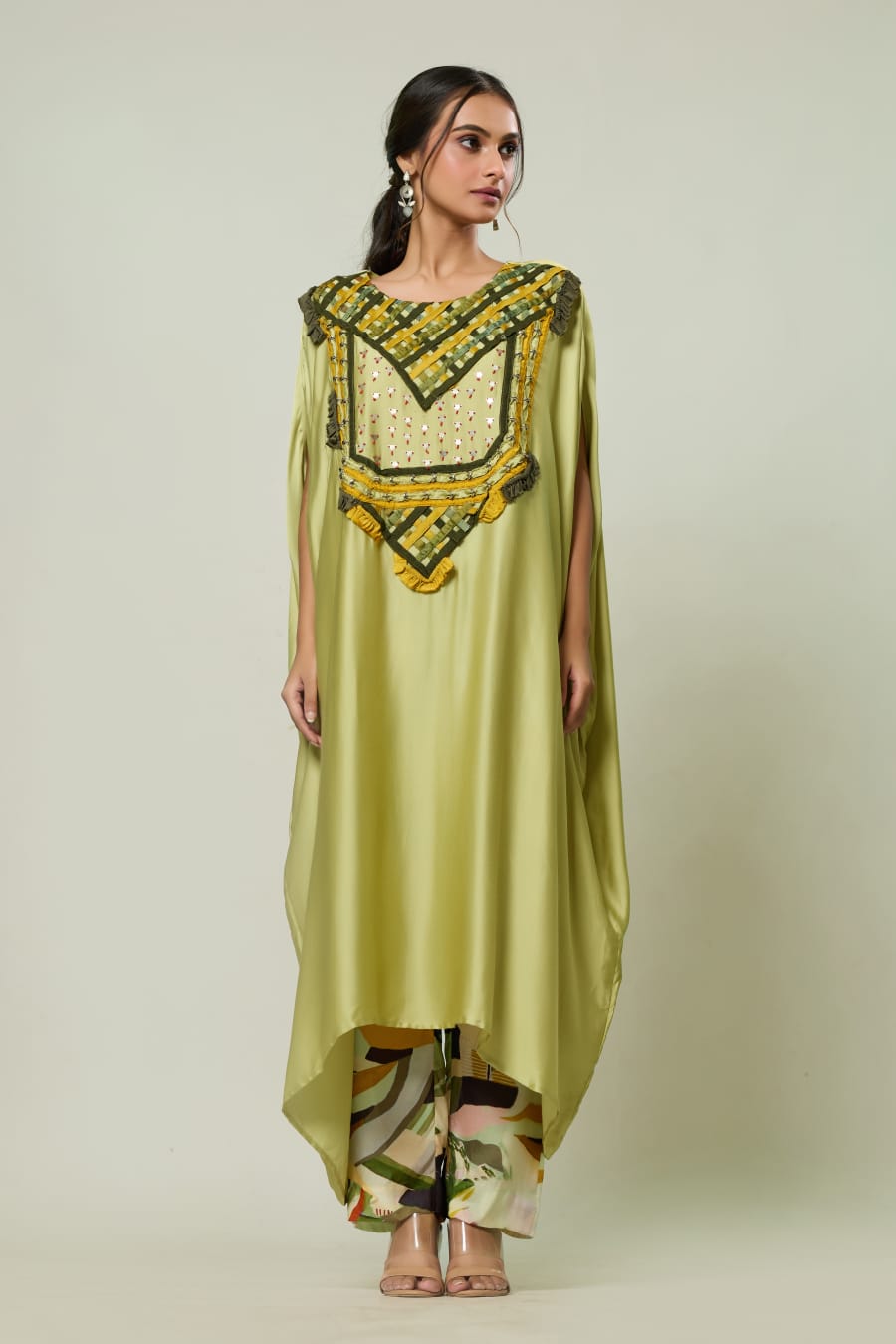 Woven Patti Kaftan & Trouser Set