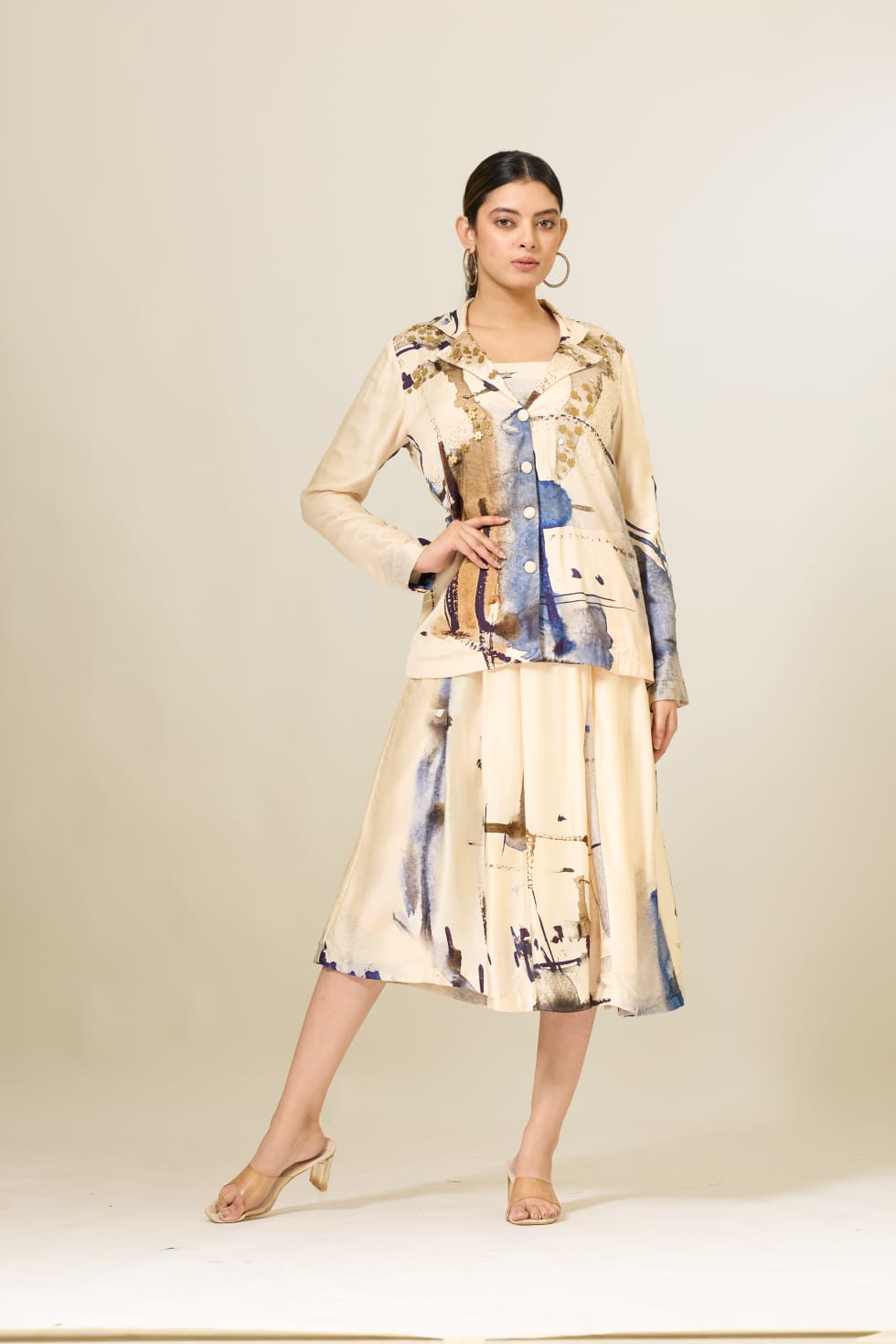 Modal Satin Blazer & Skirt Set