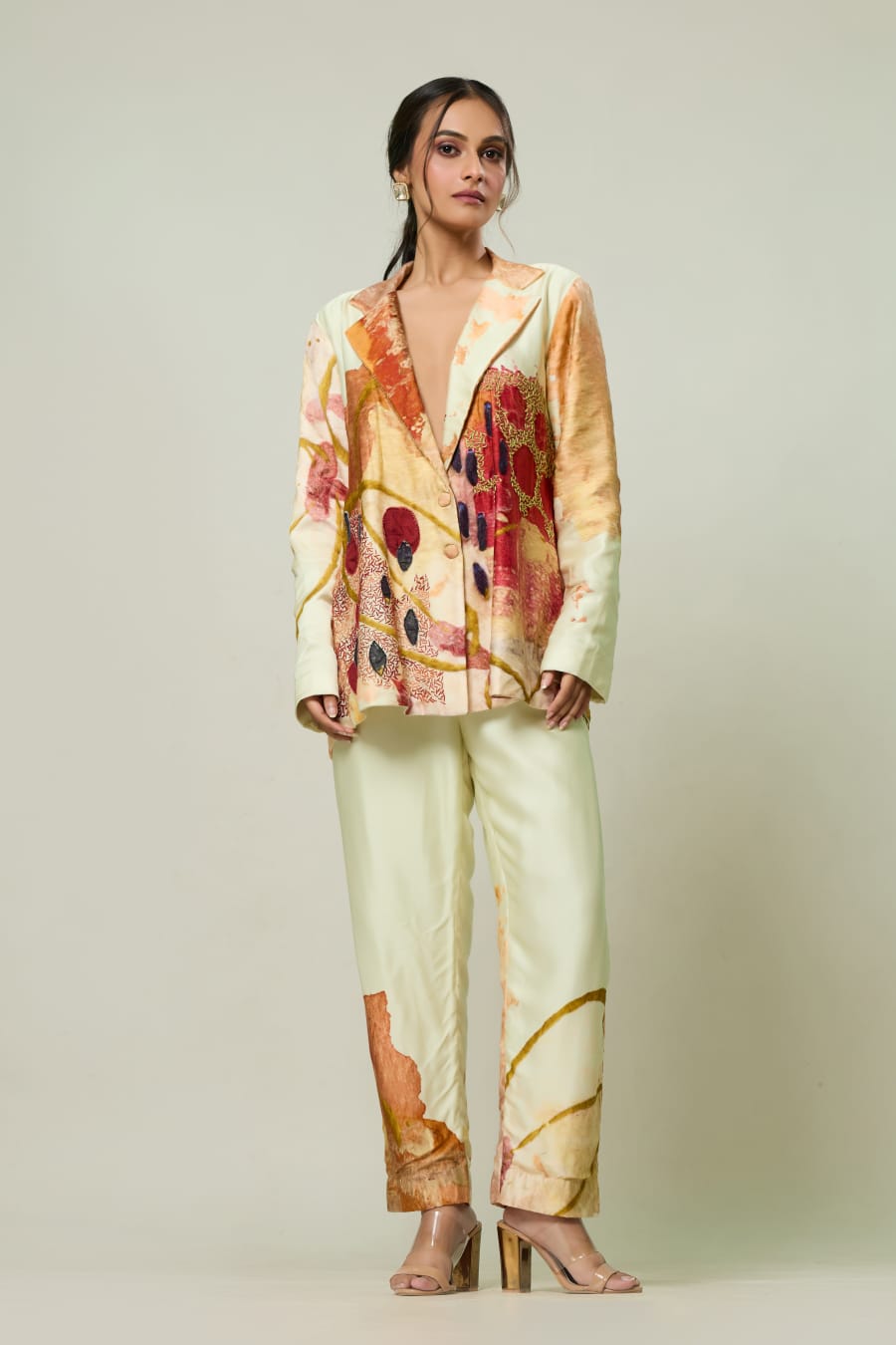 Mint Patchwork-Print Blazer Co-ord Set